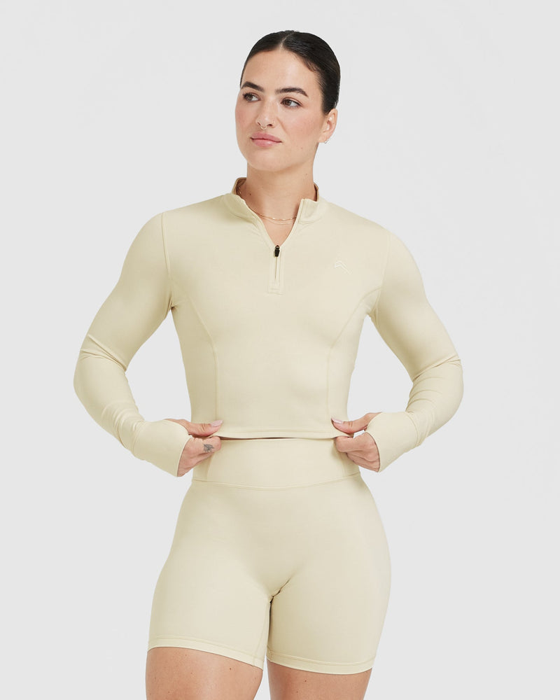 Timeless Half Zip Mid Long Sleeve Top - Vanilla | Oner Active