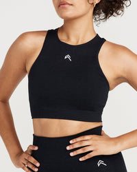 Classic Seamless Crop Top | Black Marl
