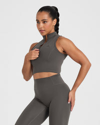 Timeless Half Zip Crop Tank | Deep Taupe
