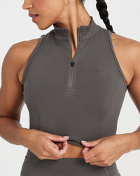 Timeless Half Zip Crop Tank | Deep Taupe