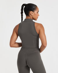 Timeless Half Zip Crop Tank | Deep Taupe