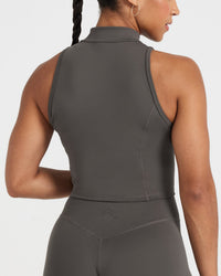 Timeless Half Zip Crop Tank | Deep Taupe