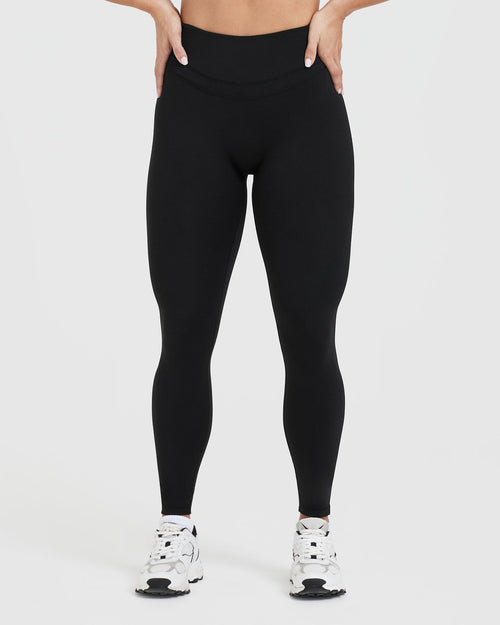 BLACK HIGH WAISTED GYM LEGGINGS - WOMEN