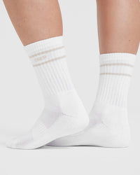Varsity Crew Socks 3 Pack | Off White/Blue/White
