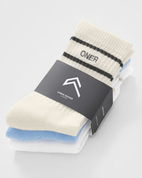 Varsity Crew Socks 3 Pack | Off White/Blue/White